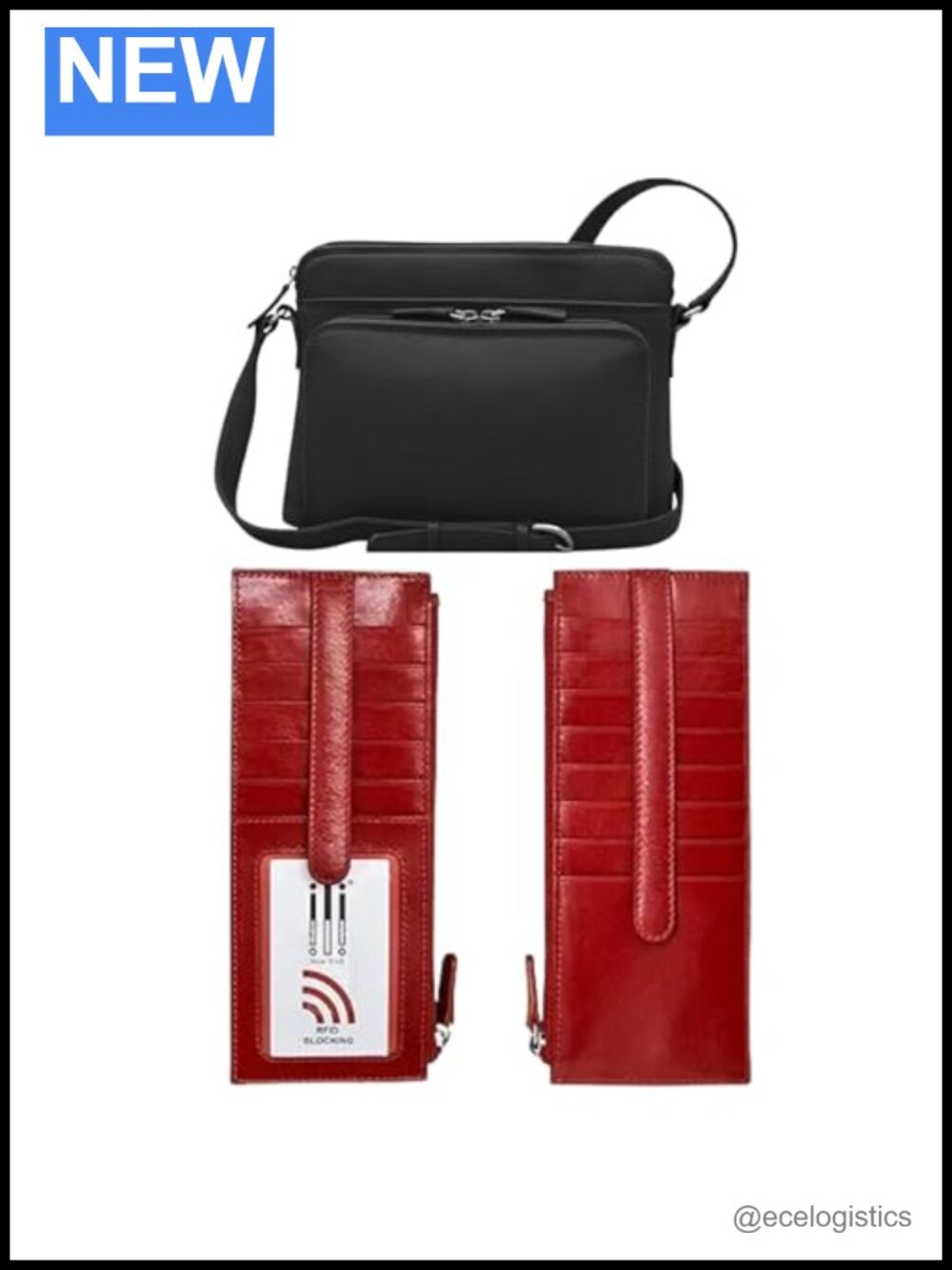 Genuine Leather RFID Blocking Crossbody Bag with Built-in Wallet & Pockets